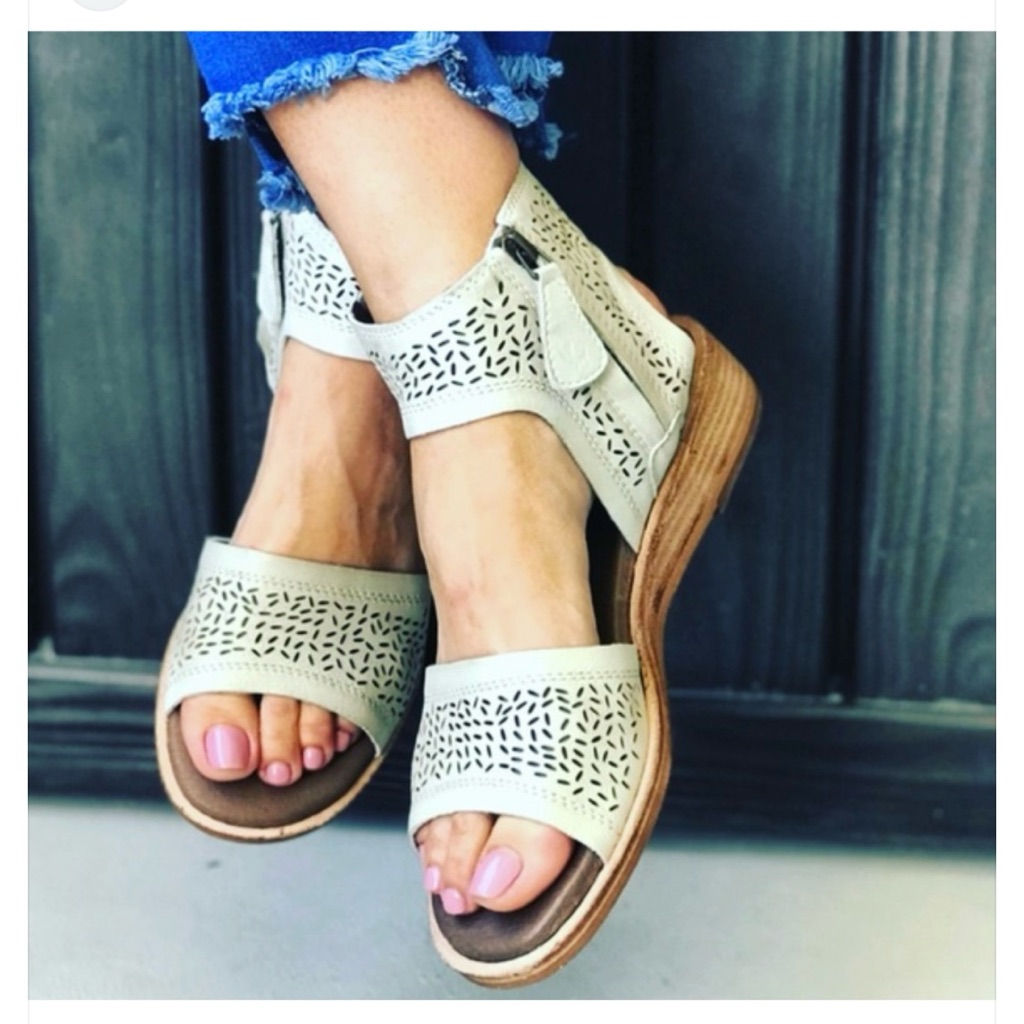 Gee Wawa Anthropologie Full Grain Perforated Leather Wedge Sandals In Beige
